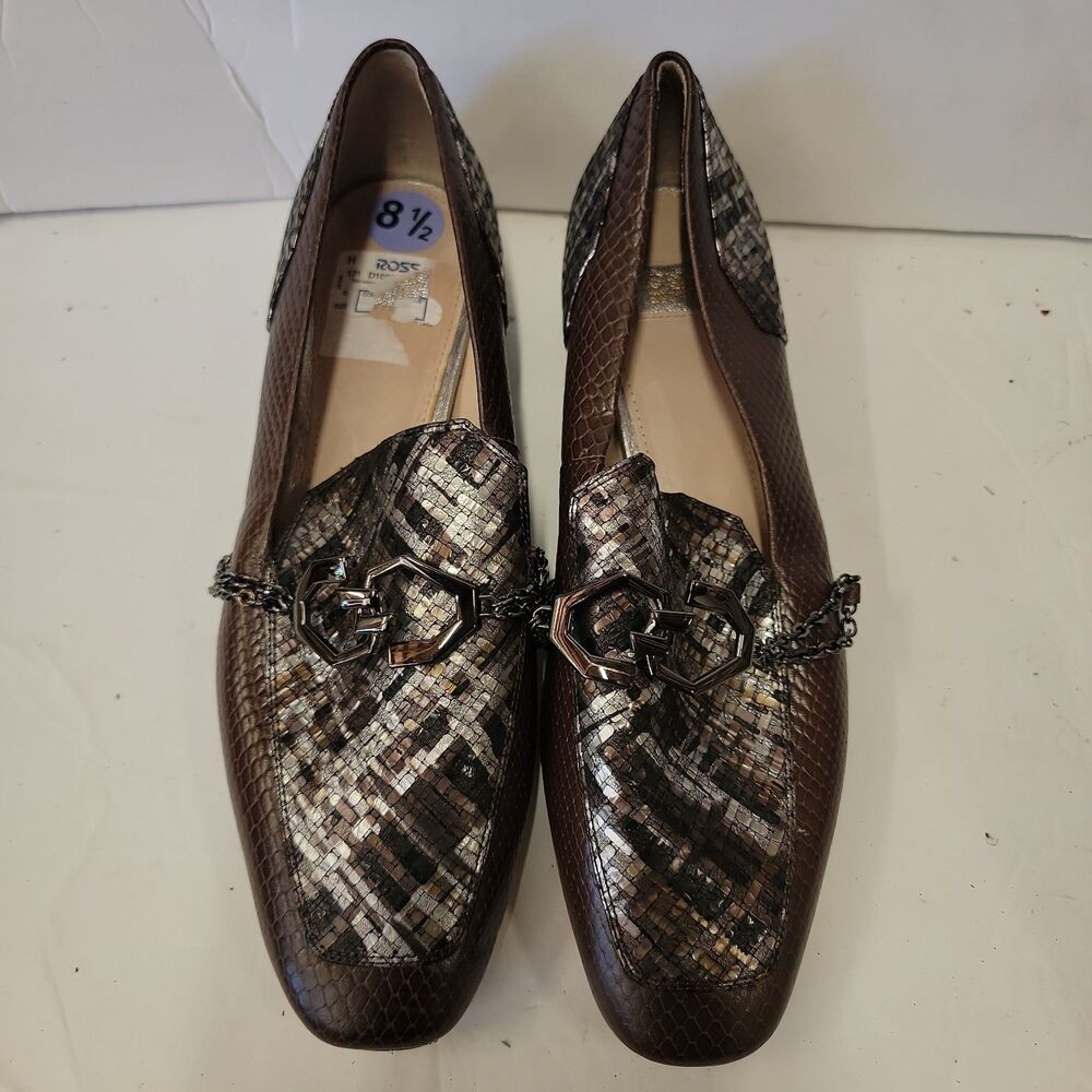 Louise et Cie Everland Loafer Shoes Women Size 8.5 Brown Leather Horsebit Snake